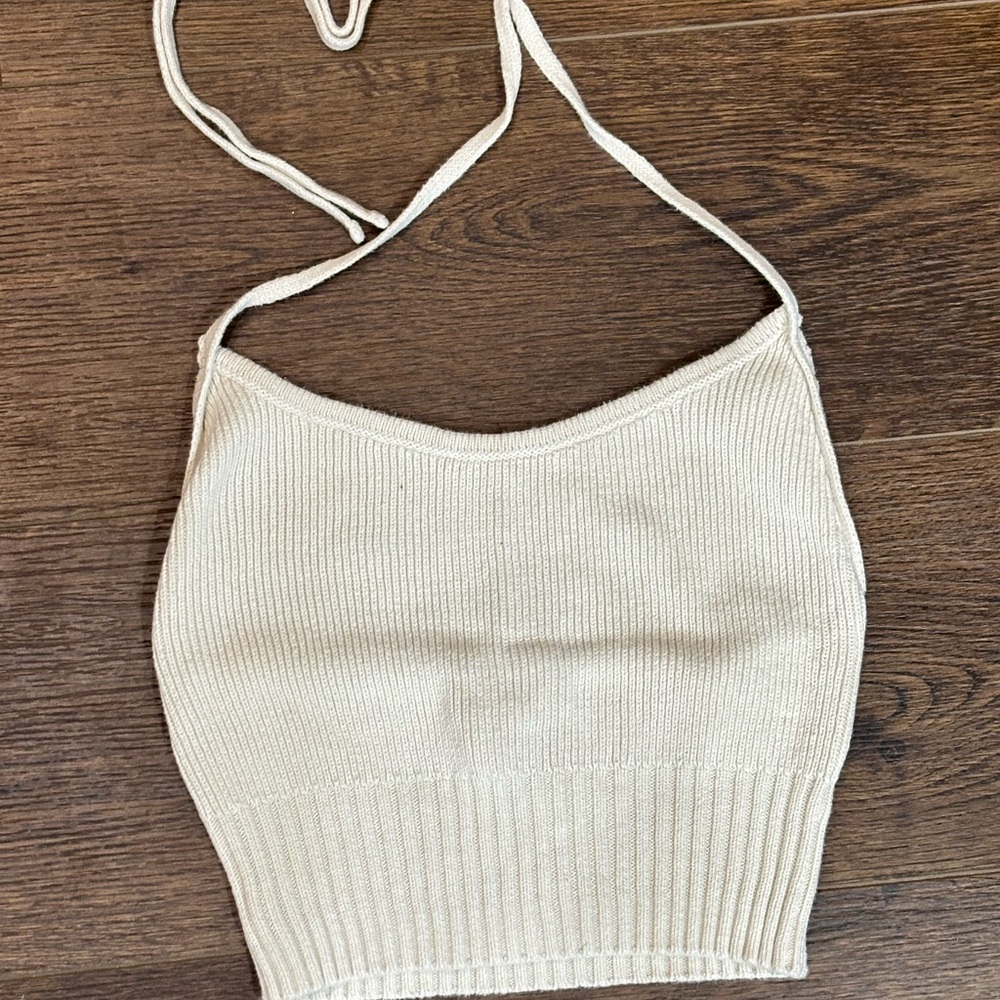 Cream Ribbed Knit Crop Top - Picture 2 of 2